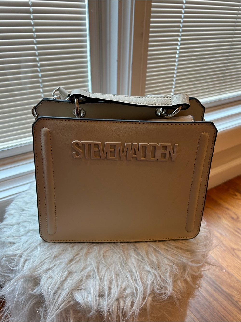 Steve Madden Cream Structured Top-Handle Shoulder Bag